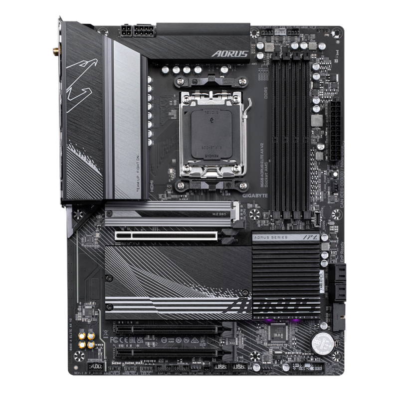 GIGABYTE B650 AORUS ELITE AX V2 Carte mère - AMD Ryzen série 9000, VRM 12+2+2 phases, jusqu'à 8000 MHz DDR5 (OC), 1xPCIe 5.0 + 2xPCIe 4.0 M.2, LAN 2,5 GbE, WIFI 6E, USB 3.2 Gen 2