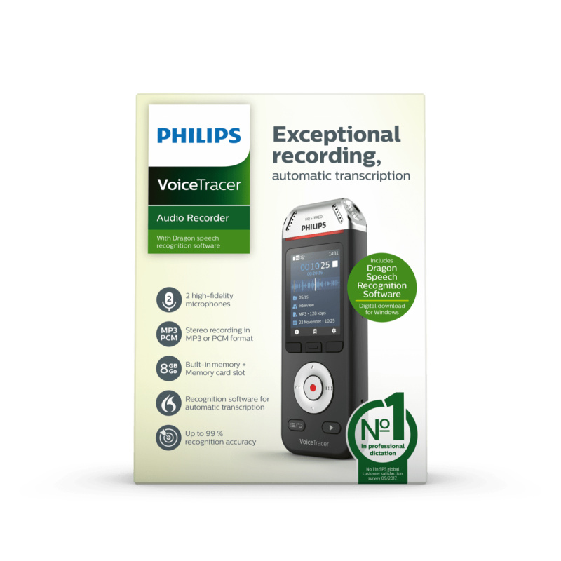 Philips Voice Tracer DVT2810/00 dictaphone Carte flash Noir, Chrome