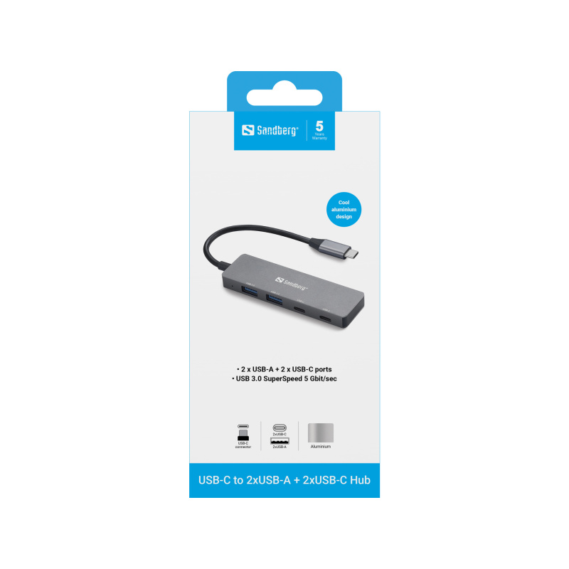 Sandberg 136-50 hub & concentrateur USB Type-C 5000 Mbit/s Gris