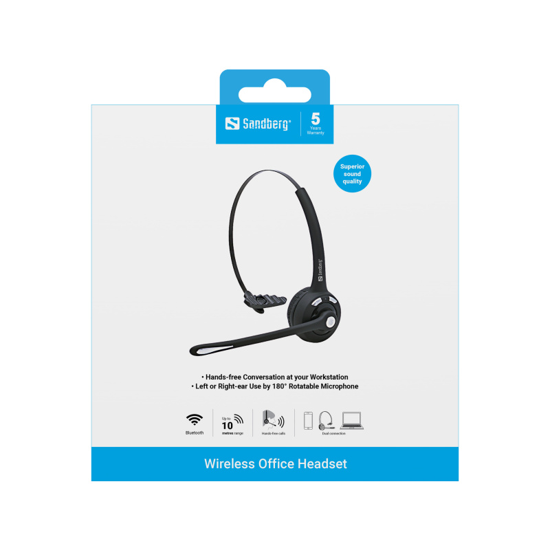 Sandberg 126-23 écouteur/casque Sans fil Arceau Bureau/Centre d'appels Bluetooth Noir