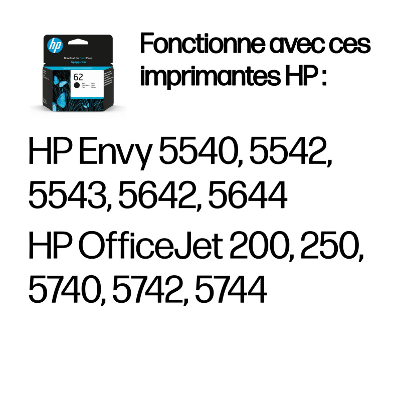 HP 62 cartouche d'encre noire authentique
