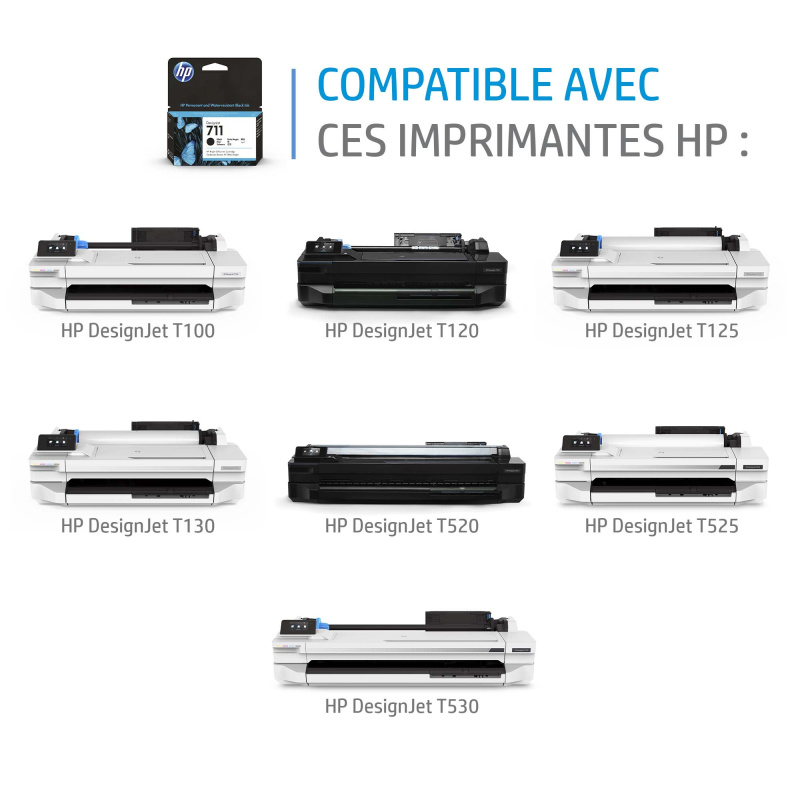 HP 711 cartouche d'encre DesignJet noir, 38 ml