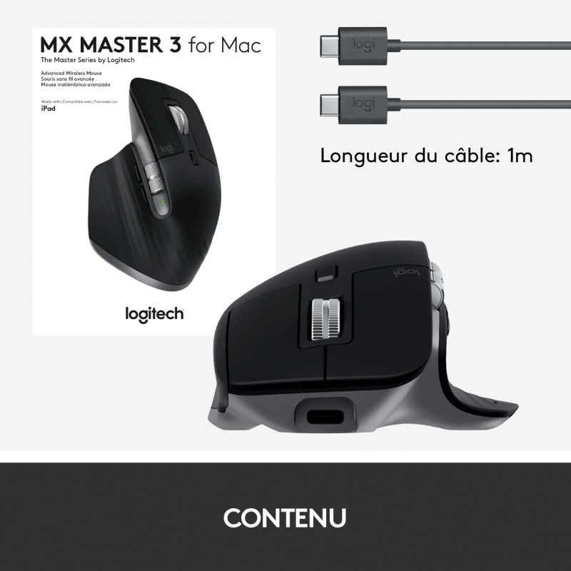 Logitech MX Master 3 f/ Mac souris Droitier Bluetooth Laser 4000 DPI