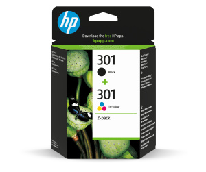 HP 301 pack de 2 cartouches d'encre noir/trois couleurs authentiques