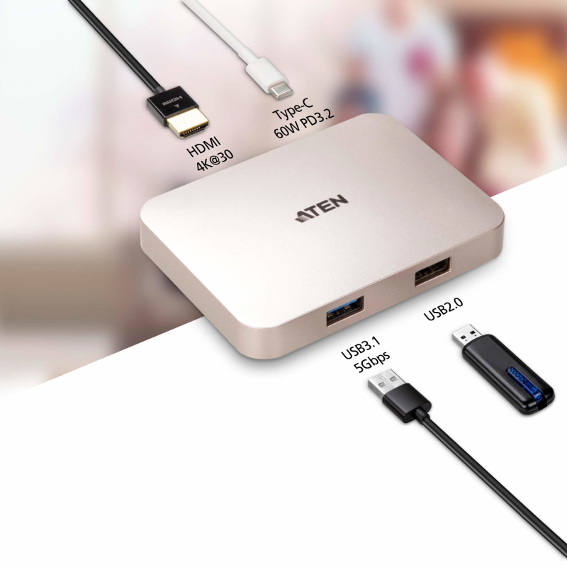 ATEN Mini-station USB-C 4K Ultra avec transfert de l’alimentation