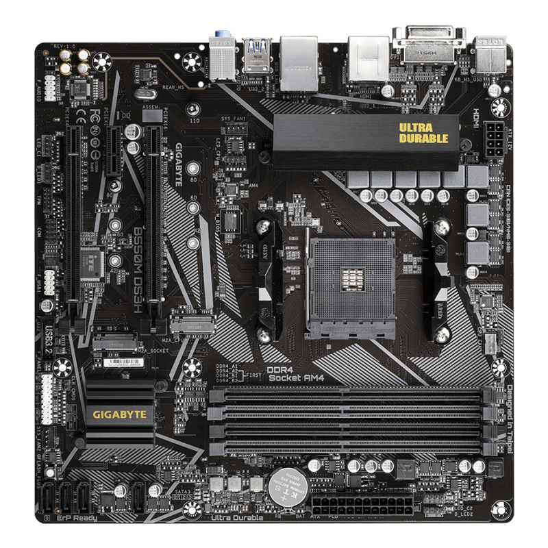 GIGABYTE B550M DS3H Carte mère - Processeurs AMD Ryzen 5000, VRM 5+3 phases, jusqu'à 4733 MHz DDR4, 1xPCIe 4.0 + 1xPCIe 3.0 M.2, LAN 1GbE, USB 3.2 Gen 1