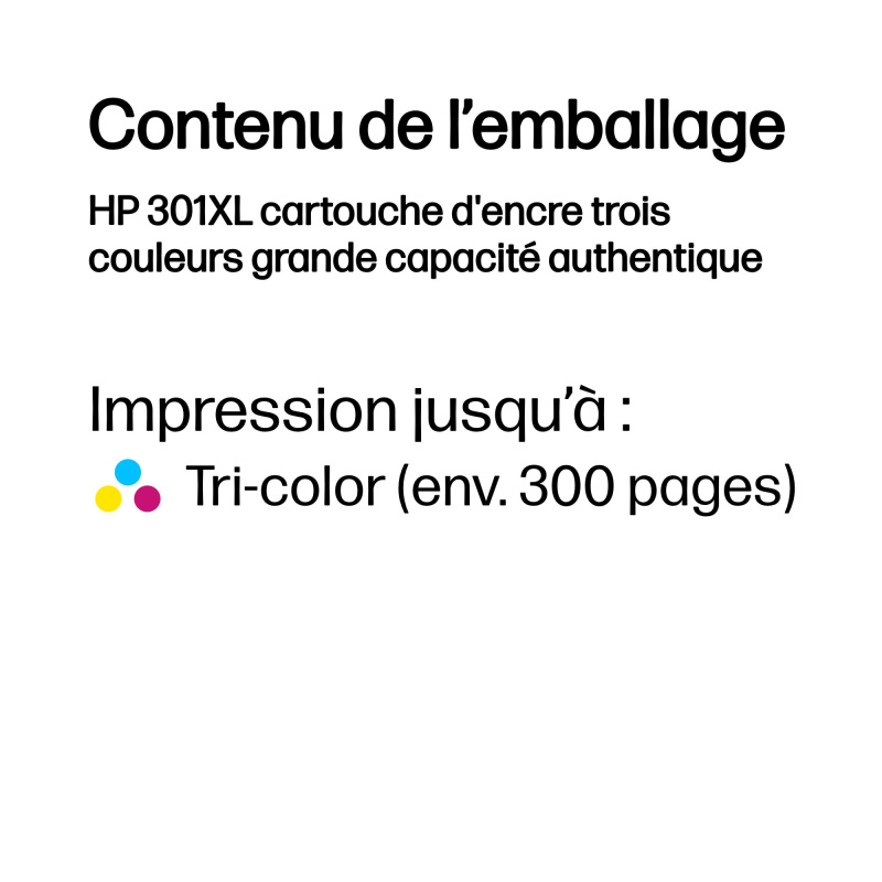 HP 301XL cartouche d'encre trois couleurs grande capacité authentique
