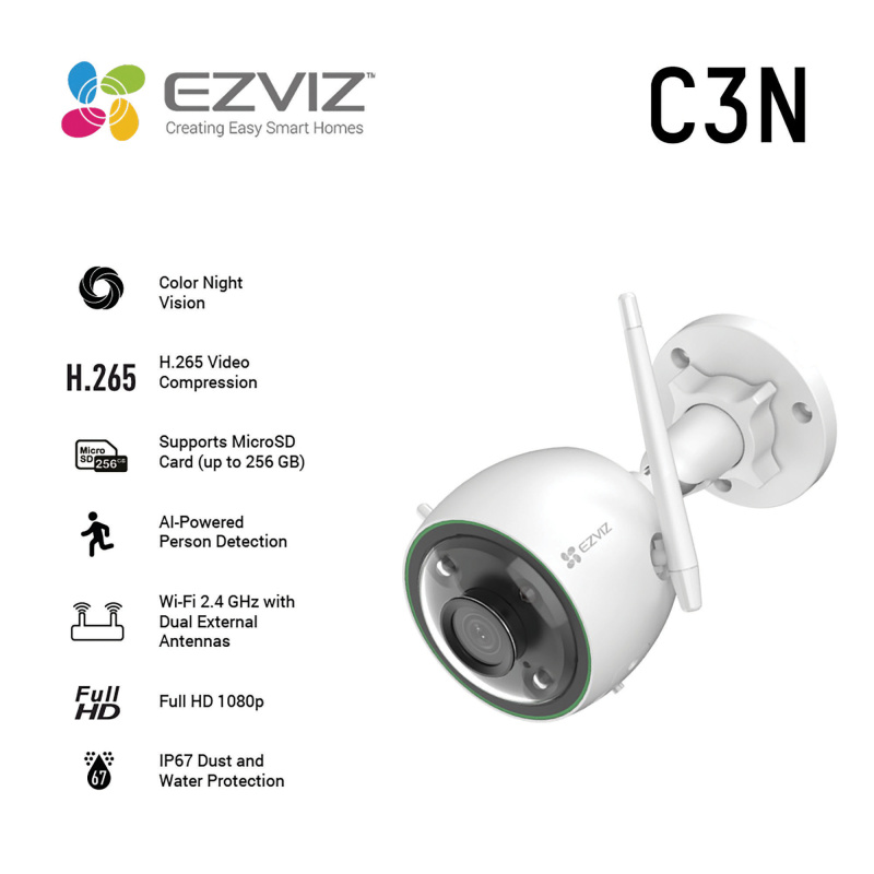 EZVIZ C3N Balle (forme) Caméra de sécurité IP Extérieure 1920 x 1080 pixels Plafond/mur