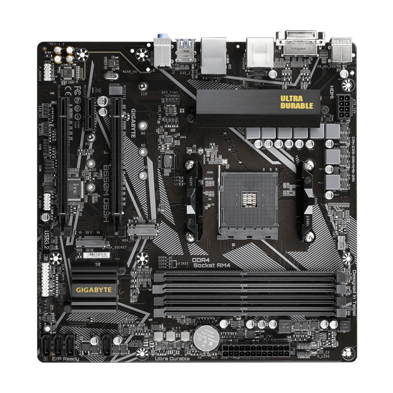 GIGABYTE B550M DS3H Carte mère - Processeurs AMD Ryzen 5000, VRM 5+3 phases, jusqu'à 4733 MHz DDR4, 1xPCIe 4.0 + 1xPCIe 3.0 M.2, LAN 1GbE, USB 3.2 Gen 1