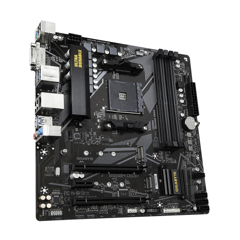GIGABYTE B550M DS3H Carte mère - Processeurs AMD Ryzen 5000, VRM 5+3 phases, jusqu'à 4733 MHz DDR4, 1xPCIe 4.0 + 1xPCIe 3.0 M.2, LAN 1GbE, USB 3.2 Gen 1