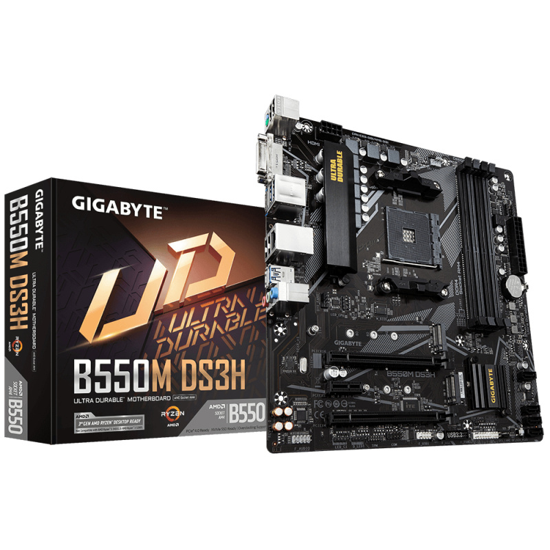 GIGABYTE B550M DS3H Carte mère - Processeurs AMD Ryzen 5000, VRM 5+3 phases, jusqu'à 4733 MHz DDR4, 1xPCIe 4.0 + 1xPCIe 3.0 M.2, LAN 1GbE, USB 3.2 Gen 1