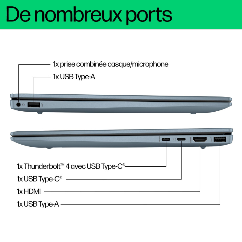 HP Pavilion Plus 14-ew1006nf Intel Core Ultra 7 155H Ordinateur portable 35,6 cm (14") 3K 32 Go LPDDR5x-SDRAM 512 Go SSD Wi-Fi 6E (802.11ax) Windows 11 Home AI PC Argent