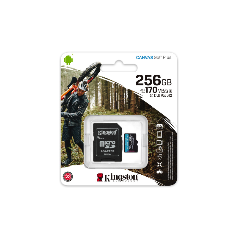 Kingston Technology Canvas Go! Plus Carte microSDXC Canvas Go Plus 170R A2 U3 V30 de 256 Go + ADP