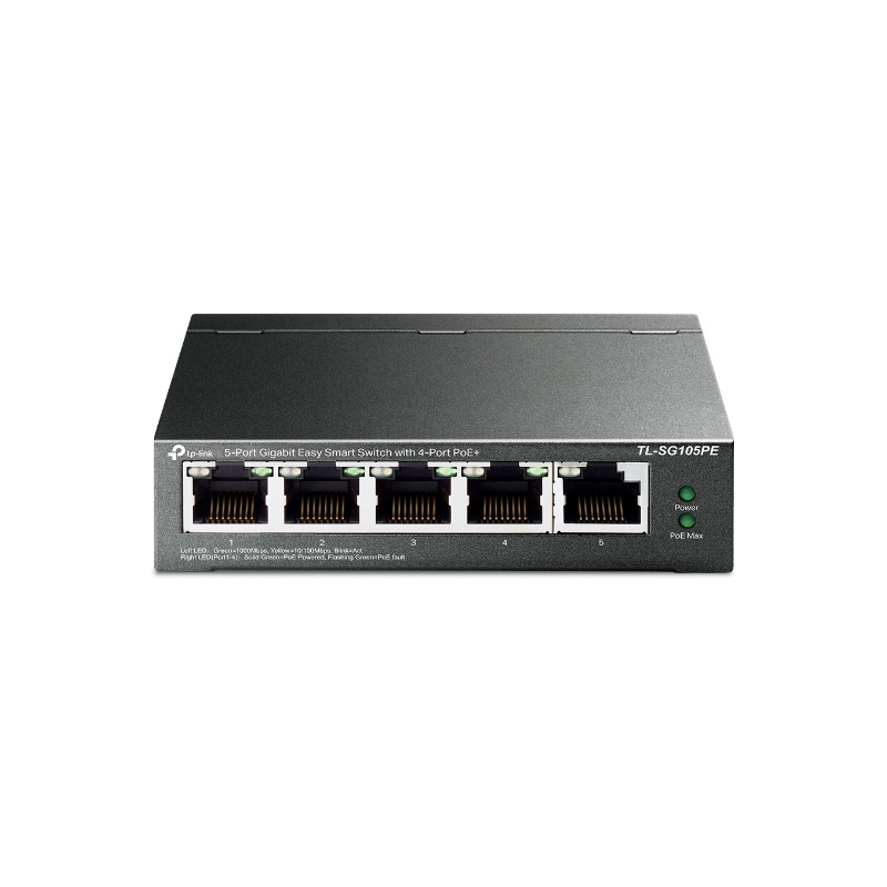 TP-Link TL-SG105PE commutateur réseau Géré L2 Gigabit Ethernet (10/100/1000) Connexion Ethernet, supportant l'alimentation via ce port (PoE) Noir