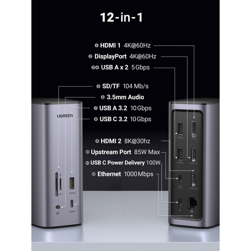 Ugreen Revodok Pro 312 10000 Mbit/s Gris