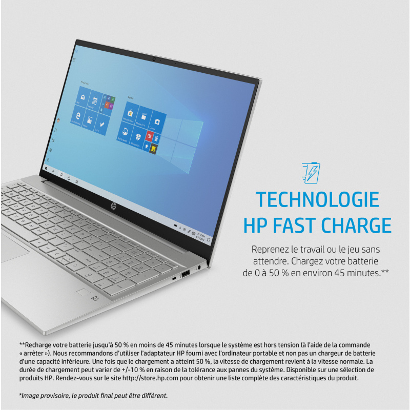 HP Pavilion 15-eg0074nf Intel® Core™ i5 i5-1135G7 Ordinateur portable 39,6 cm (15.6") Full HD 16 Go DDR4-SDRAM 512 Go SSD Wi-Fi 6 (802.11ax) Windows 11 Home Argent