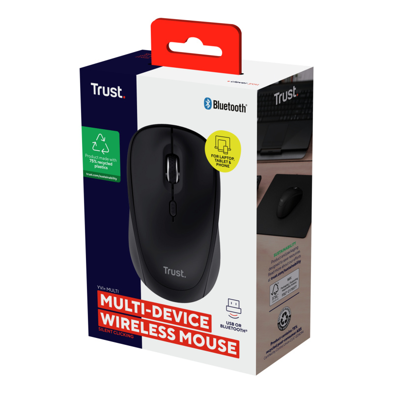 Trust Yvi+ souris Universel Ambidextre RF sans fil + Bluetooth Optique 1600 DPI