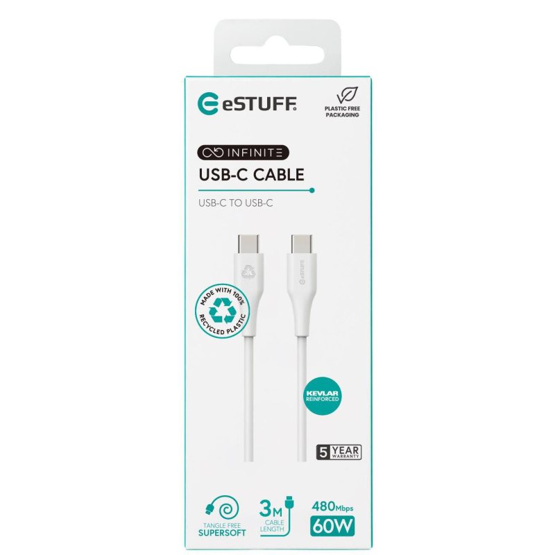 eSTUFF ES604370 câble USB USB 2.0 3 m USB C Blanc