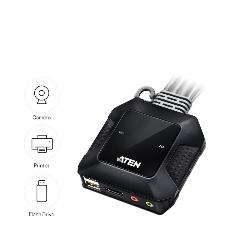 ATEN Commutateur KVM câble HDMI 4K USB 2 ports avec sélecteur de port distant