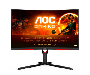 AOC CQ27G3SU/BK écran plat de PC 68,6 cm (27") 2560 x 1440 pixels Quad HD LED Noir, Rouge