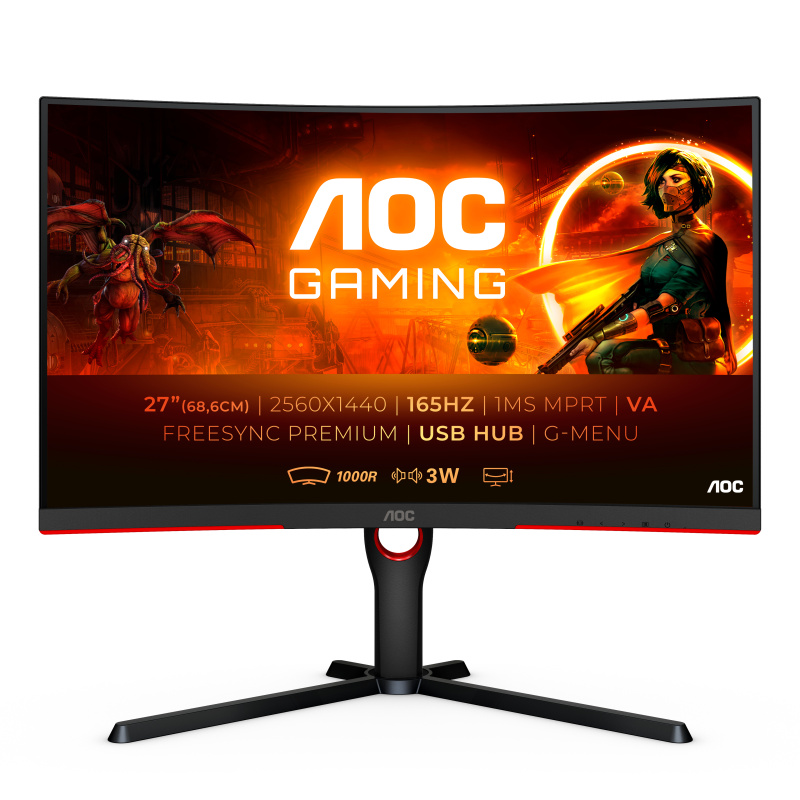 AOC CQ27G3SU/BK écran plat de PC 68,6 cm (27") 2560 x 1440 pixels Quad HD LED Noir, Rouge