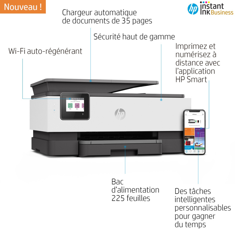HP OfficeJet Pro 8023 Sans fil All-in-One Couleur Imprimante, Impression recto-verso; copieur, scanner