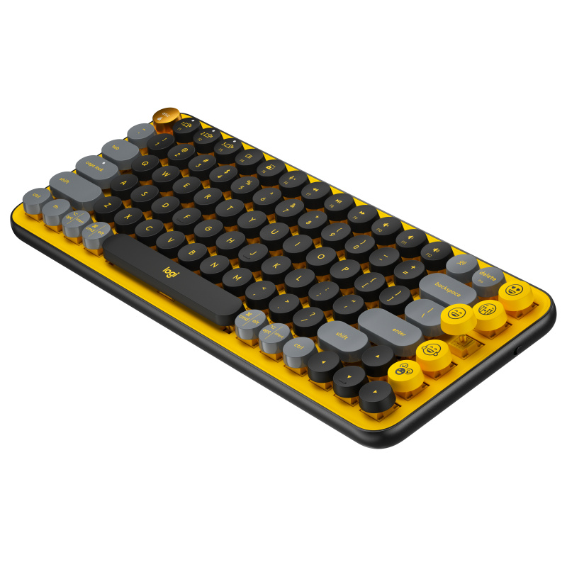 Logitech POP Keys Wireless Mechanical Keyboard With Emoji Keys clavier Universel RF sans fil + Bluetooth AZERTY Français Noir, Gris, Jaune