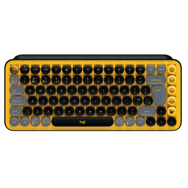 Logitech POP Keys Wireless Mechanical Keyboard With Emoji Keys clavier Universel RF sans fil + Bluetooth AZERTY Français Noir, Gris, Jaune