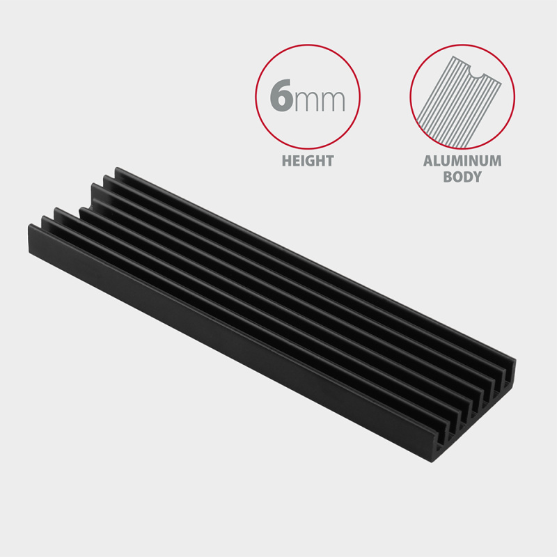 Axagon CLR-M2L6 système de refroidissement d’ordinateur M.2 NVMe SSD, Disque électronique Dissipateur thermique/Radiateur Noir 1 pièce(s)