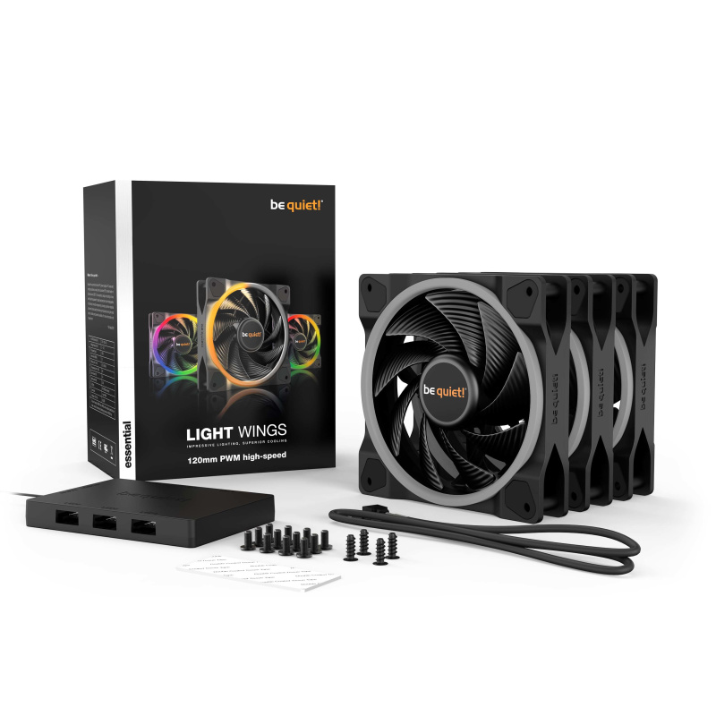 be quiet! Light Wings 120 mm PWM | Ventilateur PC ARGB high-speed, Pack de 3
