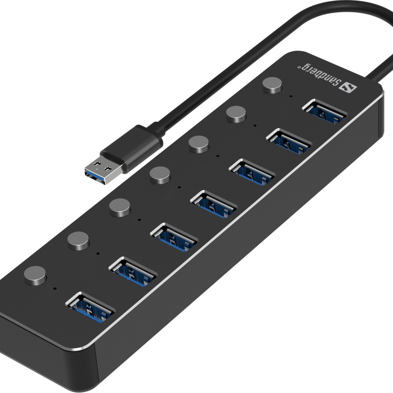 Sandberg 134-33 hub & concentrateur USB 3.2 Gen 1 (3.1 Gen 1) Type-A 5000 Mbit/s Noir