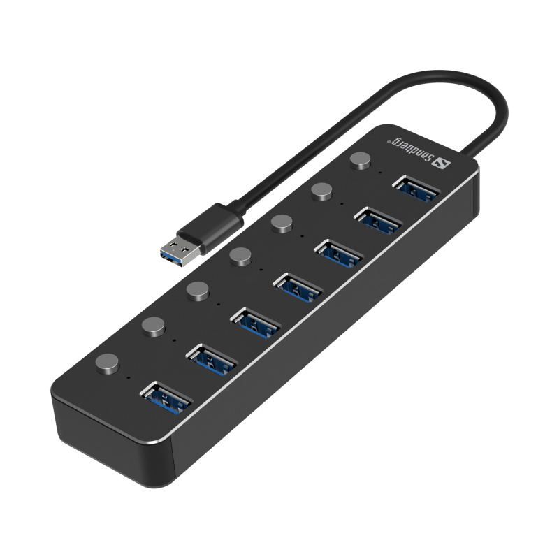 Sandberg 134-33 hub & concentrateur USB 3.2 Gen 1 (3.1 Gen 1) Type-A 5000 Mbit/s Noir
