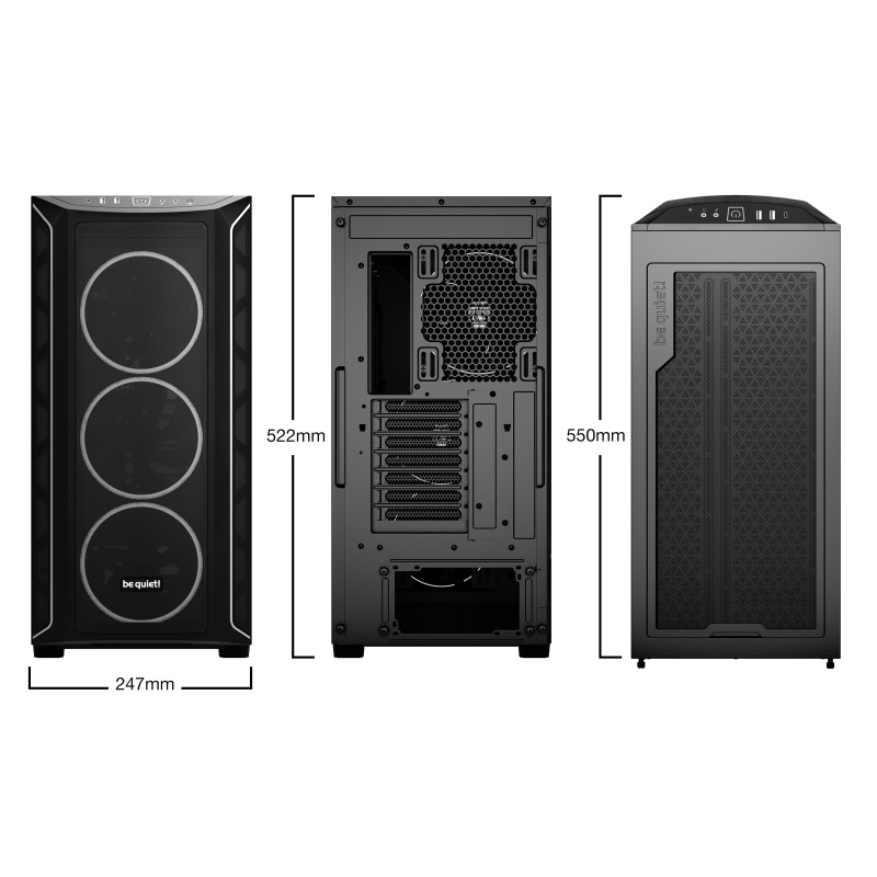 be quiet! Shadow Base 800 Noir | Boîtier PC ARGB vitré, Mini ITX / Micro ATX / ATX / E-ATX, 4 ventilateurs Light Wings PWM 140 mm