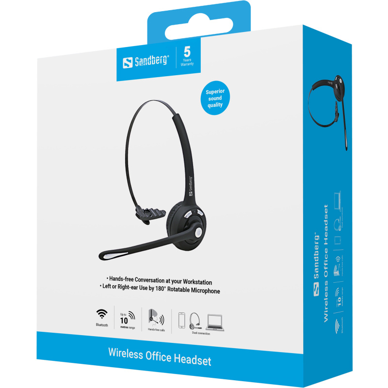Sandberg 126-23 écouteur/casque Sans fil Arceau Bureau/Centre d'appels Bluetooth Noir