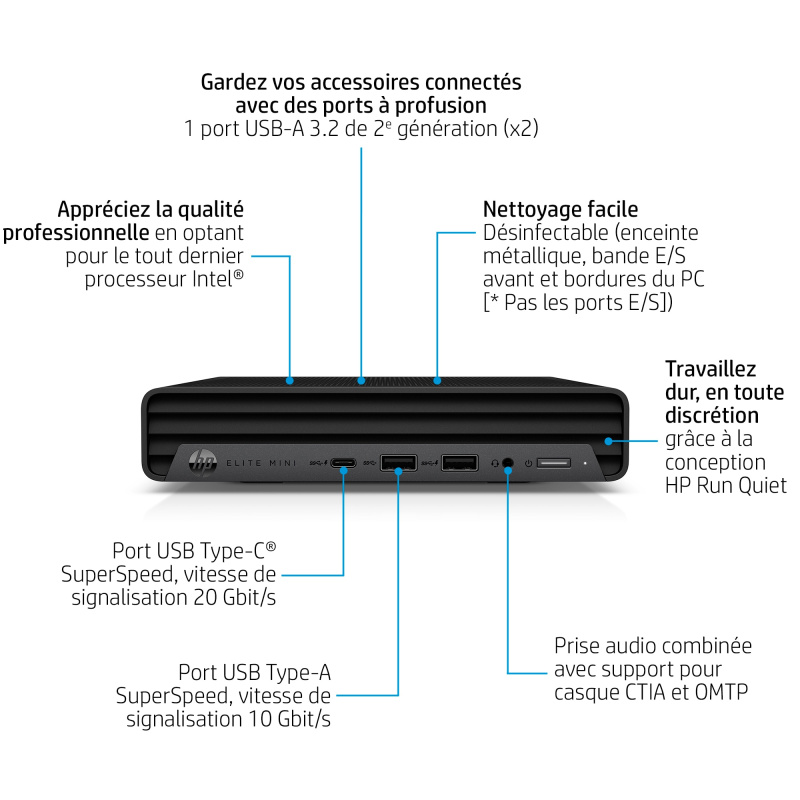 HP Elite Mini 800 G9 Desktop PC Intel® Core™ i7 i7-13700 16 Go DDR5-SDRAM 512 Go SSD Windows 11 Pro Mini PC Noir
