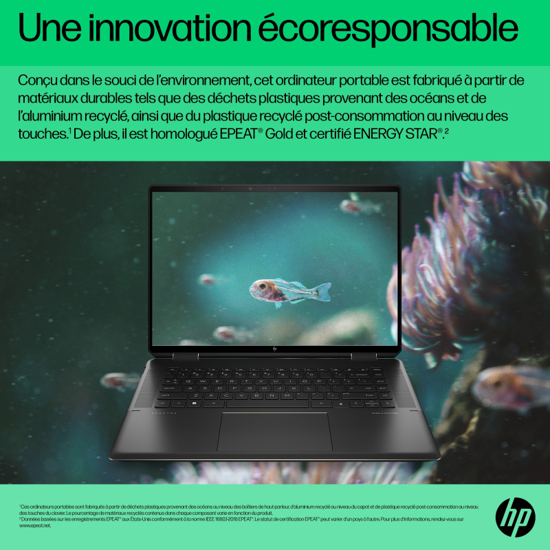 HP Spectre x360 16-f1003nf Hybride (2-en-1) 40,6 cm (16") Écran tactile UHD+ Intel® Core™ i7 i7-1260P 32 Go DDR4-SDRAM 1 To SSD Intel Arc A370M Wi-Fi 6E (802.11ax) Windows 11 Home Noir