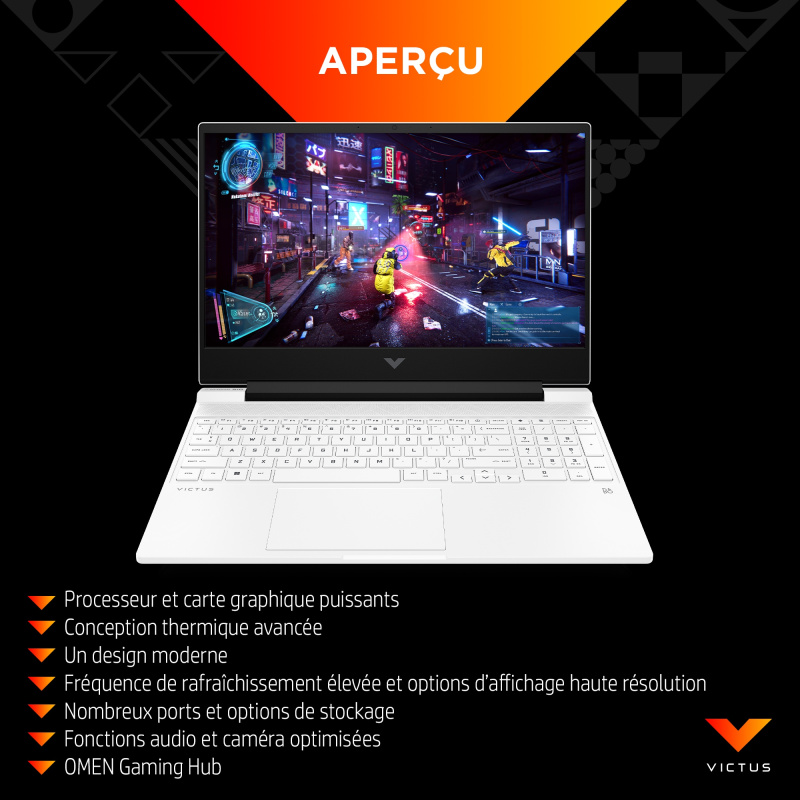 HP Victus Gaming Laptop 15-fa0026nf Intel® Core™ i5 i5-12450H Ordinateur portable 39,6 cm (15.6") Full HD 16 Go DDR4-SDRAM 512 Go SSD NVIDIA GeForce RTX 3050 Wi-Fi 6 (802.11ax) Windows 11 Home Noir