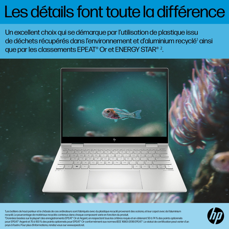 HP ENVY x360 13-bf0012nf Intel® Core™ i7 i7-1250U Hybride (2-en-1) 33,8 cm (13.3") Écran tactile 2.8K 16 Go LPDDR4x-SDRAM 512 Go SSD Wi-Fi 6E (802.11ax) Windows 11 Home Bleu