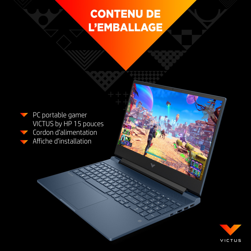 HP Victus Gaming Laptop 15-fa0026nf Intel® Core™ i5 i5-12450H Ordinateur portable 39,6 cm (15.6") Full HD 16 Go DDR4-SDRAM 512 Go SSD NVIDIA GeForce RTX 3050 Wi-Fi 6 (802.11ax) Windows 11 Home Noir