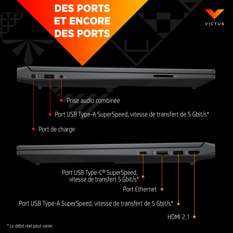 HP Victus Gaming Victus 15-fa0026nf Intel® Core™ i5 i5-12450H Ordinateur portable 39,6 cm (15.6") Full HD 16 Go DDR4-SDRAM 512 Go SSD NVIDIA GeForce RTX 3050 Wi-Fi 6 (802.11ax) Windows 11 Home Noir