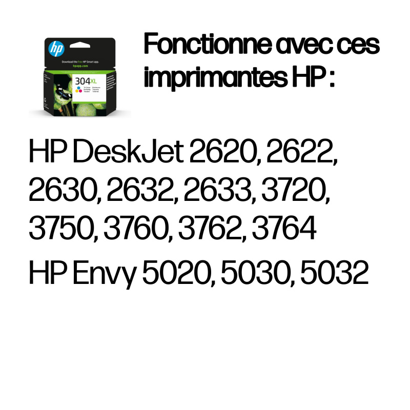 HP 304XL Cartouche d’encre trois couleurs grande capacité authentique