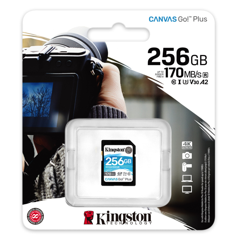 Kingston Technology Carte SDXC Canvas Go Plus 170R C10 UHS-I U3 V30 de 256 Go