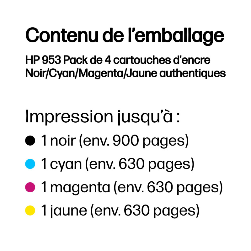 HP 953 Pack de 4 cartouches d'encre Noir/Cyan/Magenta/Jaune authentiques