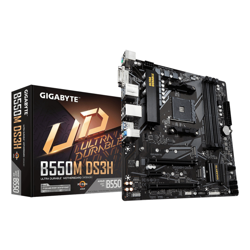 GIGABYTE B550M DS3H Carte mère - Processeurs AMD Ryzen 5000, VRM 5+3 phases, jusqu'à 4733 MHz DDR4, 1xPCIe 4.0 + 1xPCIe 3.0 M.2, LAN 1GbE, USB 3.2 Gen 1