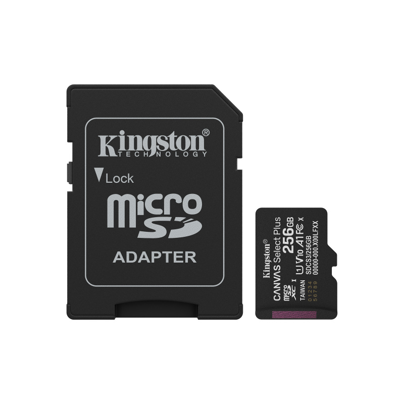Kingston Technology 256GB microSDXC Canvas Select Plus Gen3 150MB/s A1 (Adaptateur SD inclus)