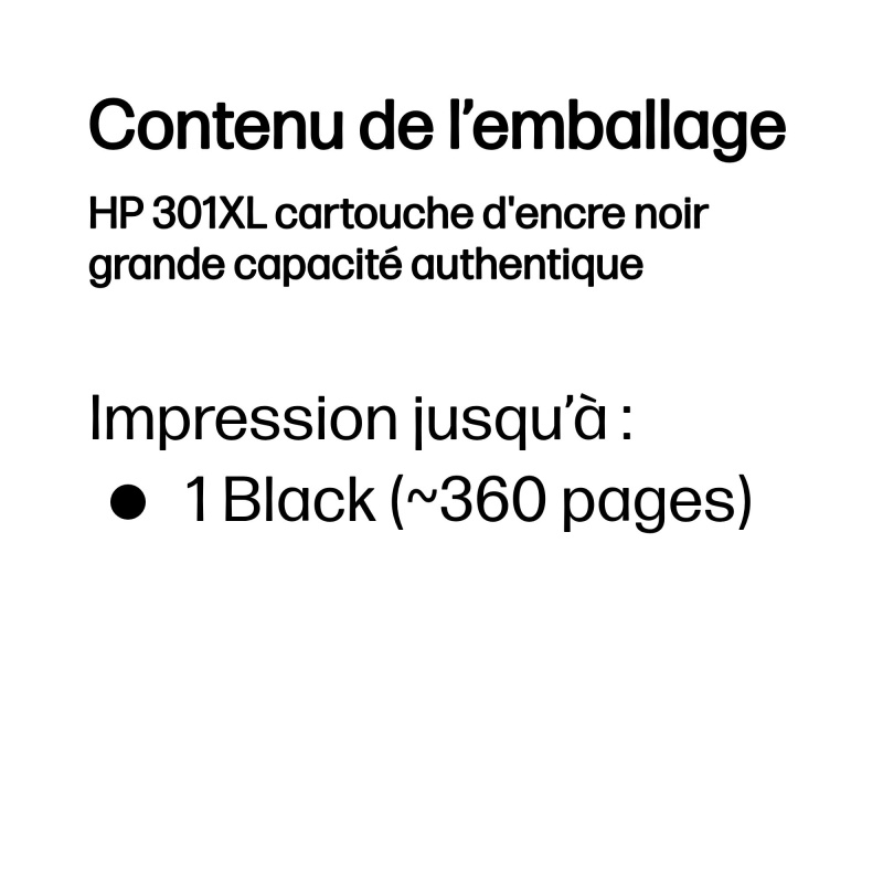 HP 301XL cartouche d'encre noir grande capacité authentique