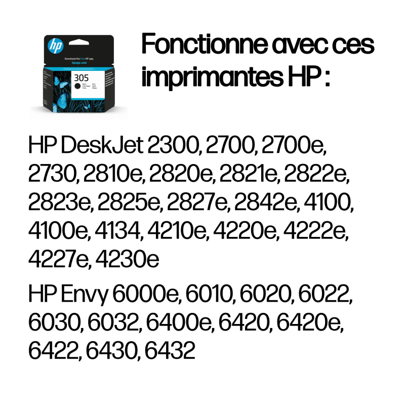 HP Cartouche d’encre noire 305 authentique