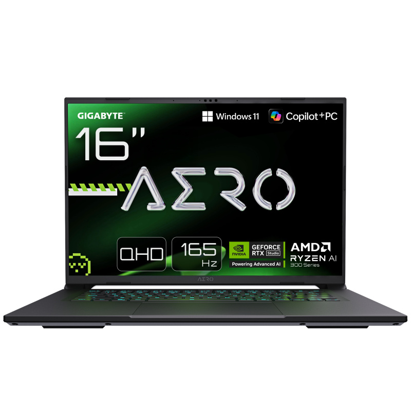 GIGABYTE AERO X16 2WH Ordinateur Gaming - 16", 165Hz WQXGA, Ryzen AI 9 HX 370, NVIDIA RTX 5070, 32Go DDR5 5200MHz, 1To Gen4 SSD, Win 11 Pro, Garantie 2 ans, Dolby Atmos, AERO X16 2WHA3FRC64DP
