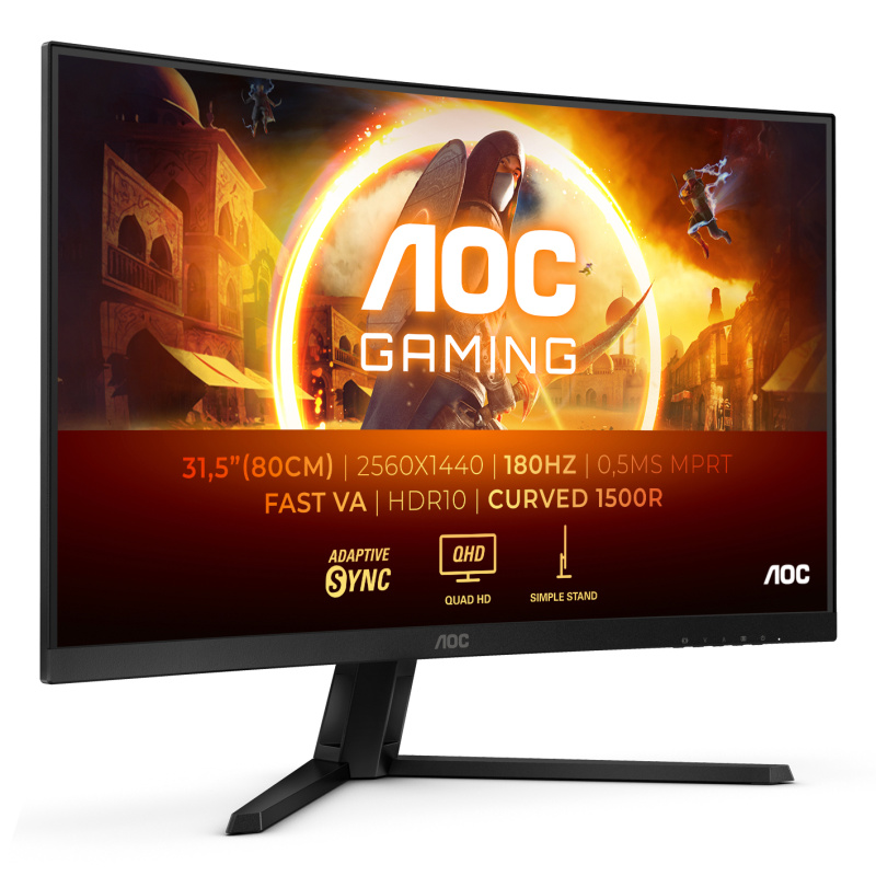 AOC G4 CQ32G4VE écran plat de PC 80 cm (31.5") 2560 x 1440 pixels Quad HD LCD Noir, Gris