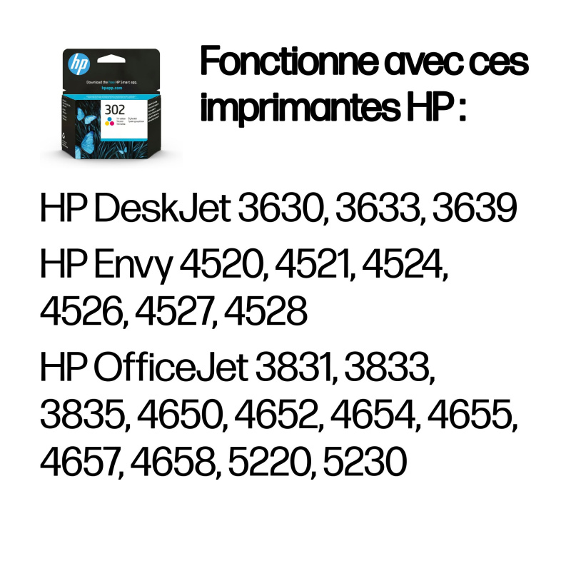HP 302 Cartouche d’encre trois couleurs authentique